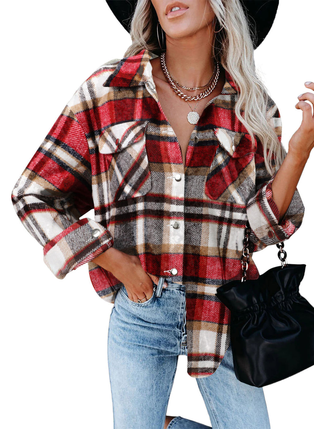 Damen Karierte Overshirt-Jacke aus weichem Flanell EB