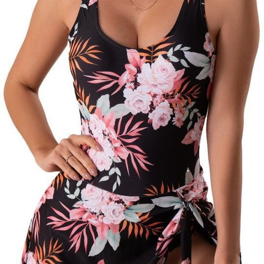 Damen Badespielanzug mit Wickelrock und verstellbarem Knoten EB