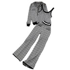 Damen modisches Strick-Loungewear-Set mit geometrischem Muster und Cardigan EB