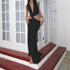 Damen Elegantes Cut-Out Maxikleid mit raffinierten Drapierungen und hohem Schlitz EB