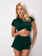 Damen Komfortables und lässiges Lounge-Set mit Cropped T-Shirt und Shorts EB