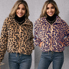 Damen Fleecejacke mit Leoparddruck und seitlichen Taschen EB