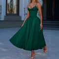 Damen A-linien Abendkleid mit verstellbaren Spaghettiträgern und schwingendem Rock EB