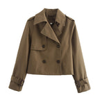 Damen cropped Trenchcoat mit doppelter Knopfleiste und verstellbaren Ärmeln EB