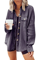 Damen Lässiges Overshirt mit Struktur und Druckknopfverschluss EB