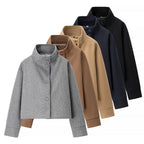 Damen elegante Kurzjacke mit hohem Kragen und dekorativen Knöpfen EB