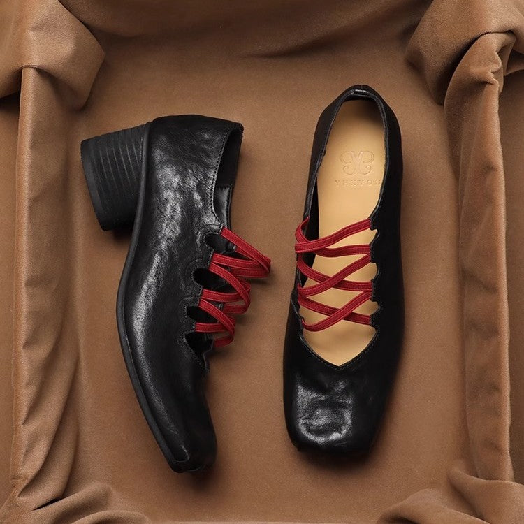 Damen Ballerina-Schuhe mit innovativem Schnürdesign und hochwertigem Leder EB