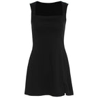 Damen Elegantes ärmelloses Kleid mit quadratischem Ausschnitt und hohem Schlitz EB