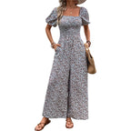 Damen farbenfrohes Blumensommeroverall mit Puffärmeln EB