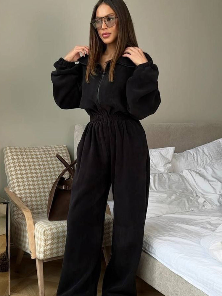 Damen bequemer und stylischer Fleece-Jumpsuit EB