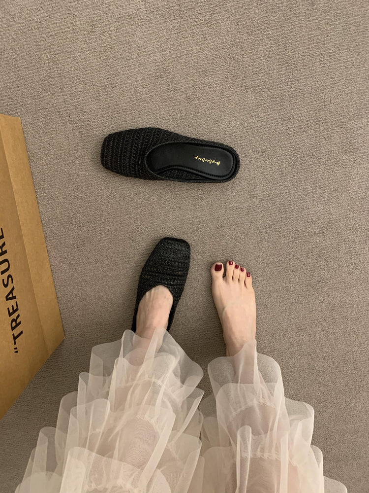 Damen luftige Sommer Slipper mit handgearbeiteter Häkelstruktur EB