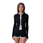 Damen-Strickset mit kurzem Cardigan und High-Waist-Shorts