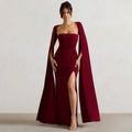Damen Elegantes Maxikleid mit abnehmbarem Cape und seitlichem Schlitz EB