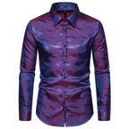 Herren elegantes Langarmhemd mit schimmerndem Wellenmuster EB