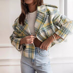 Damen Karierte Cropped Jacke EB