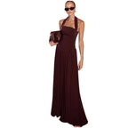 Damen Elegantes Maxikleid mit Rückenausschnitt und plissiertem Rock EB