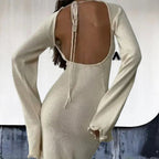 Damen Elegantes Maxikleid mit raffiniertem Rippdesign und fransigen Ärmeln EB