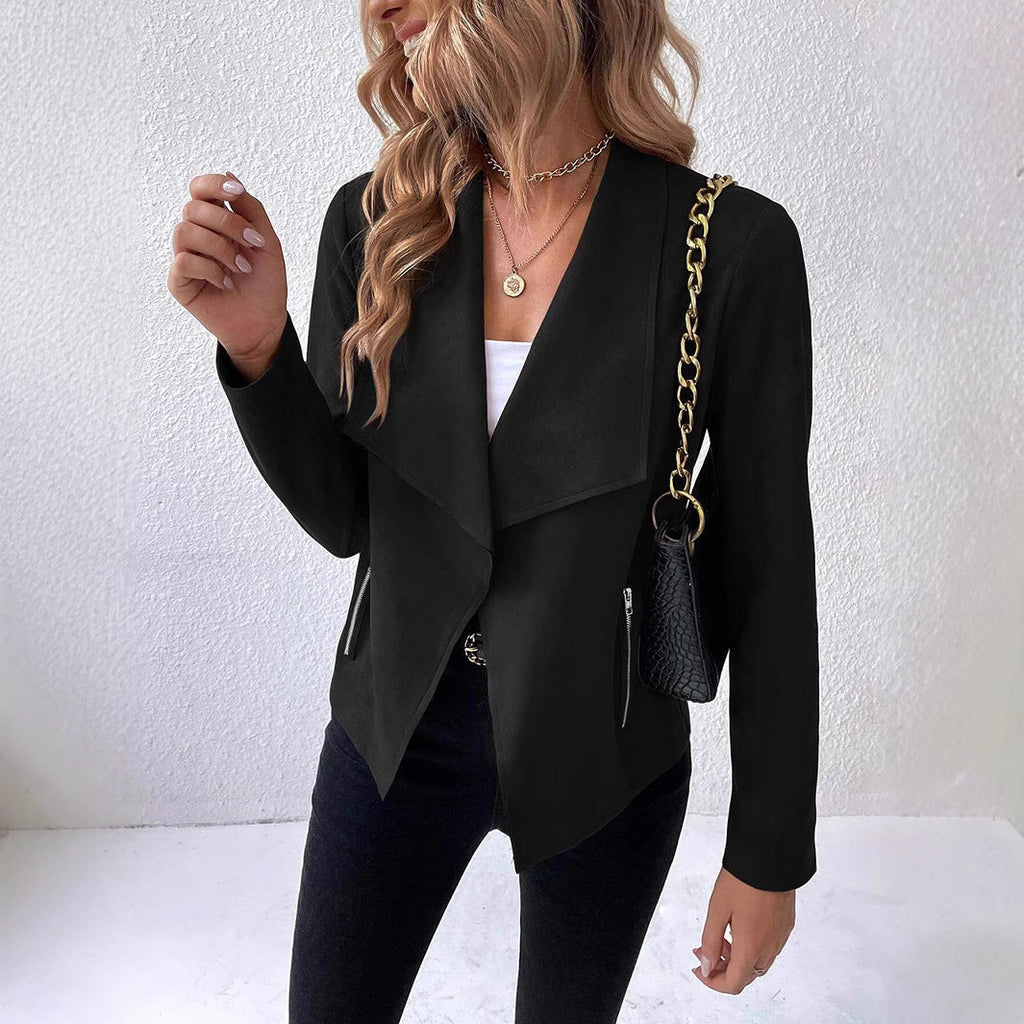 Damen eleganter Kurz-Blazer mit asymmetrischem Schnitt und Reißverschlusstaschen EB