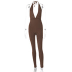Damen eleganter Jersey-Einteiler mit tiefem Ausschnitt und Bindebändern EB