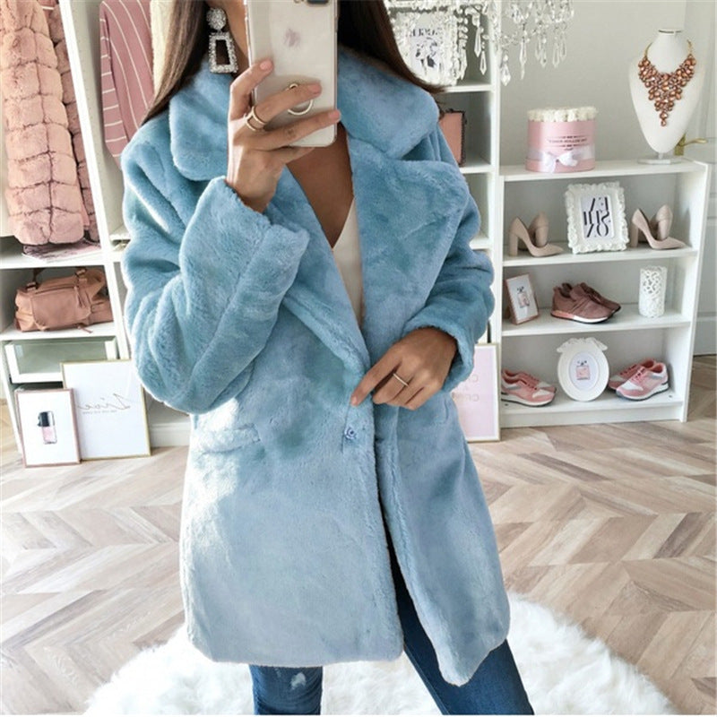 Damen kuscheliger Oversized-Baumwollmantel mit luxuriösem Fellimitat EB