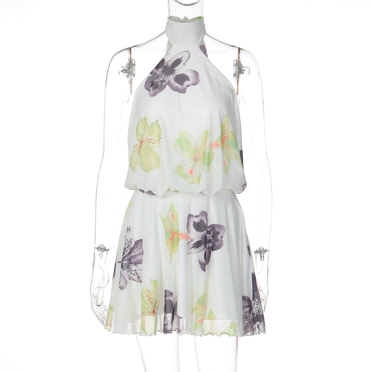 Damen Ärmelloses Blütenmuster Kleid EB