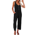 Damen Komfortabler Jersey-Jumpsuit mit Knopfdetails und Taschen EB