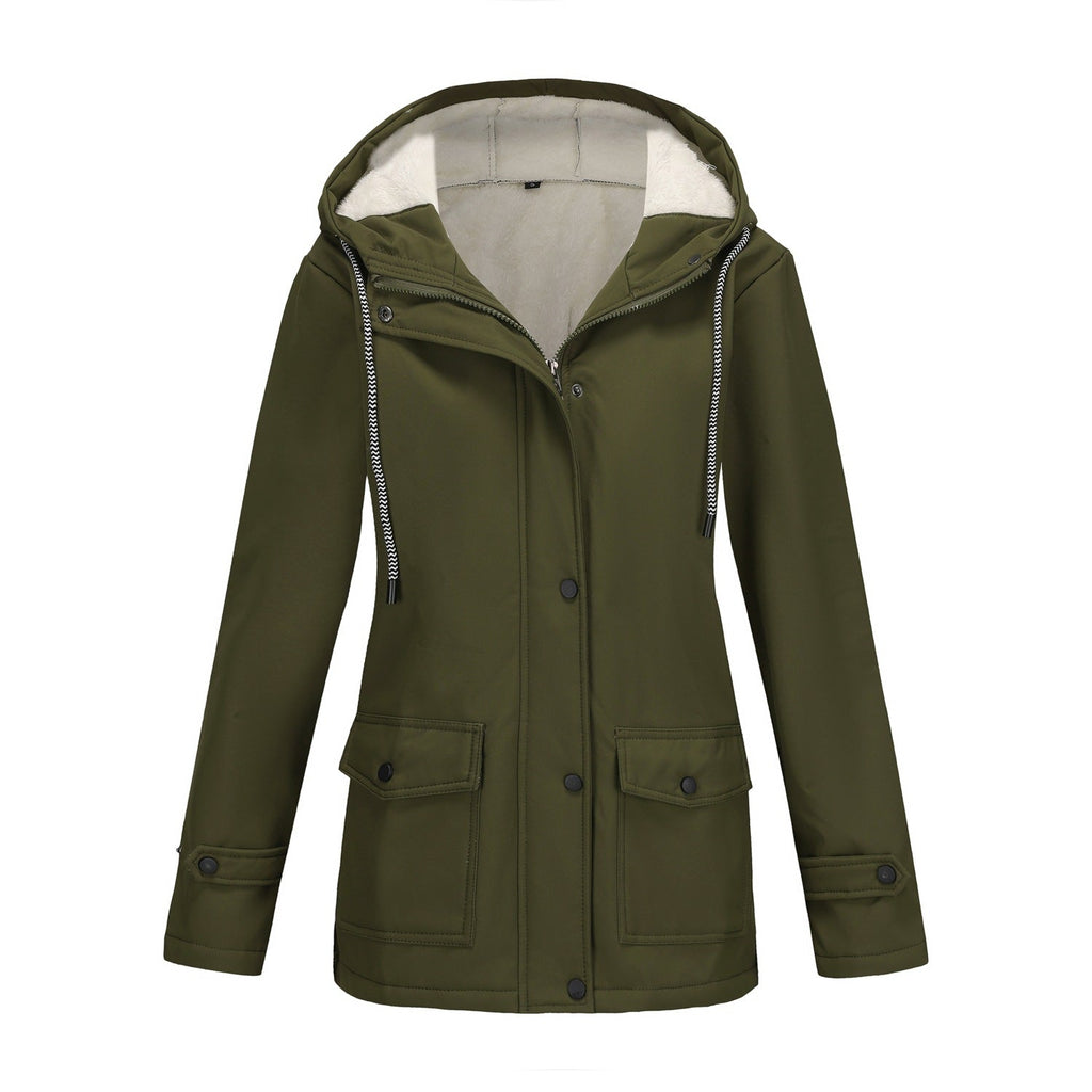 Damen nan wasserabweisender Parka mit Teddyfutter verstellbarer Kapuze und aufgesetzten Taschen EB