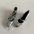 Damen Ballerina-Schuhe mit schimmernder Oberfläche und dekorativem Schleifendetail EB