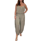 Damen luftiger Jumpsuit mit weitem Schnitt und verstellbaren Trägern EB