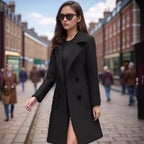 Damen eleganter Wollmantel mit doppelter Knopfreihe und praktischen Taschen EB