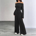 Damen Eleganter Jumpsuit mit Off-Shoulder Design und weitem Bein EB