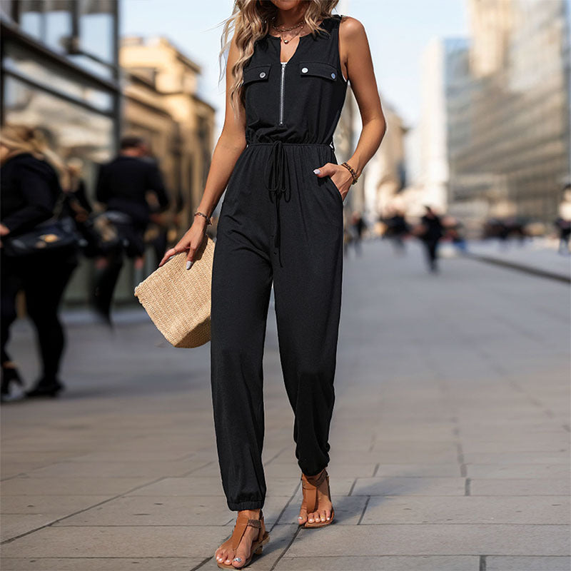 Damen Jumpsuit mit funktionalen Taschen und modischem Reißverschluss EB