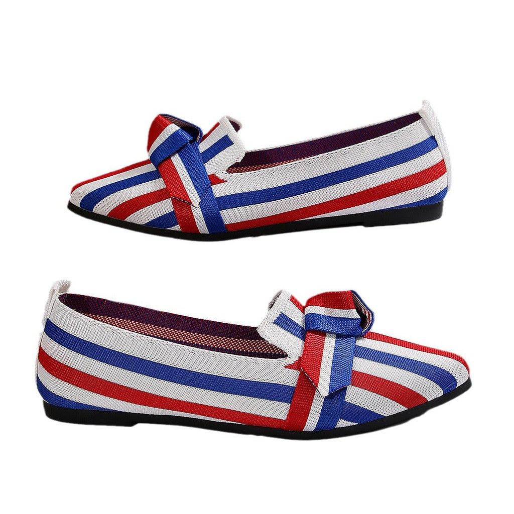 Damen Ballerinas mit modischem Streifenmuster und dekorativem Schleifen-Detail EB