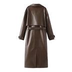 Damen Kunstleder-Trenchcoat mit elegantem Schnitt und taillierbarem Gürtel EB
