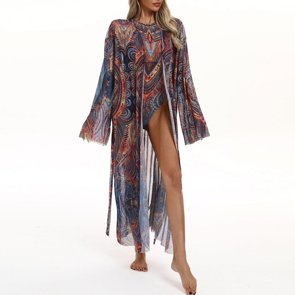 Damen eleganter Strandkimono mit floralem Muster EB