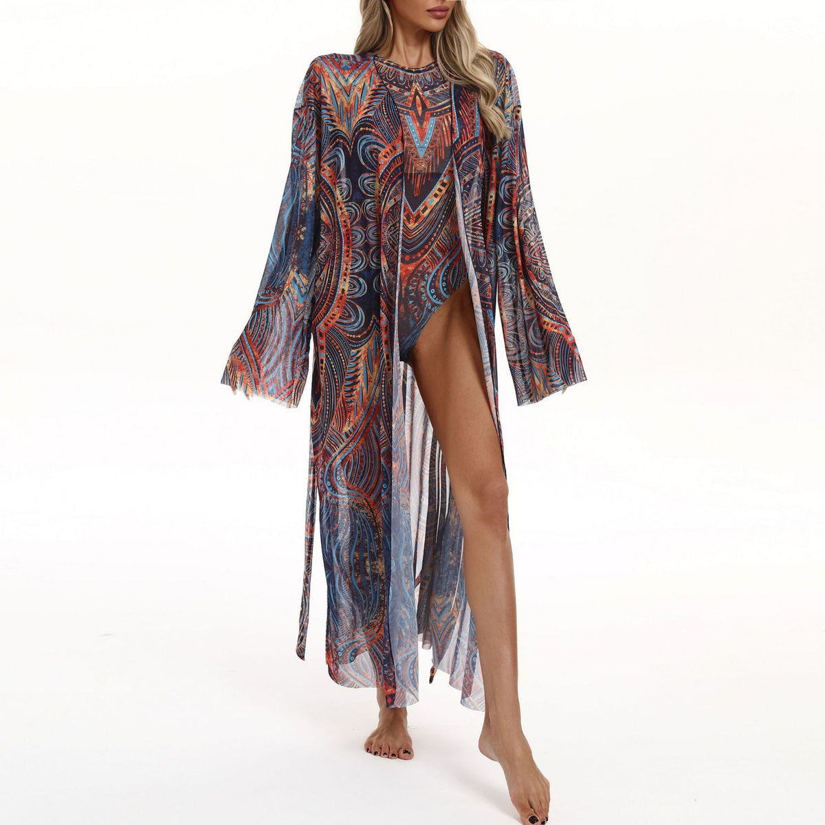 Damen eleganter Strandkimono mit floralem Muster EB