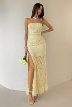 Damen Elegantes Maxikleid mit floralem Design und hoher Teilung EB