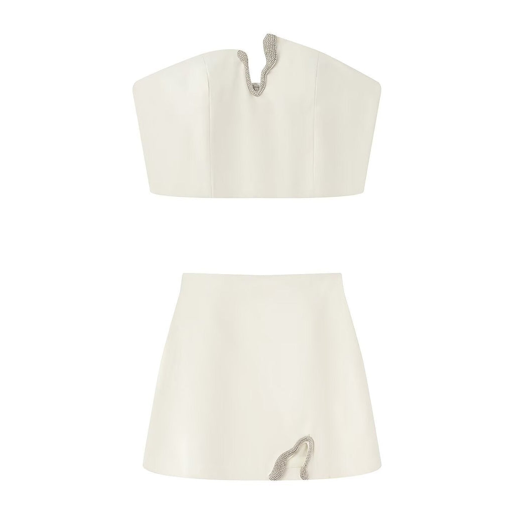 Damen Crop-Top und Mini-Rock Set mit dekorativem Detail EB