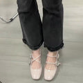 Damen elegante Ballerinas mit modischen Querriemchen und funkelnden Schmuckdetails EB