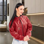 Damen klassische Kunstlederjacke im modischen Oversized-Schnitt EB