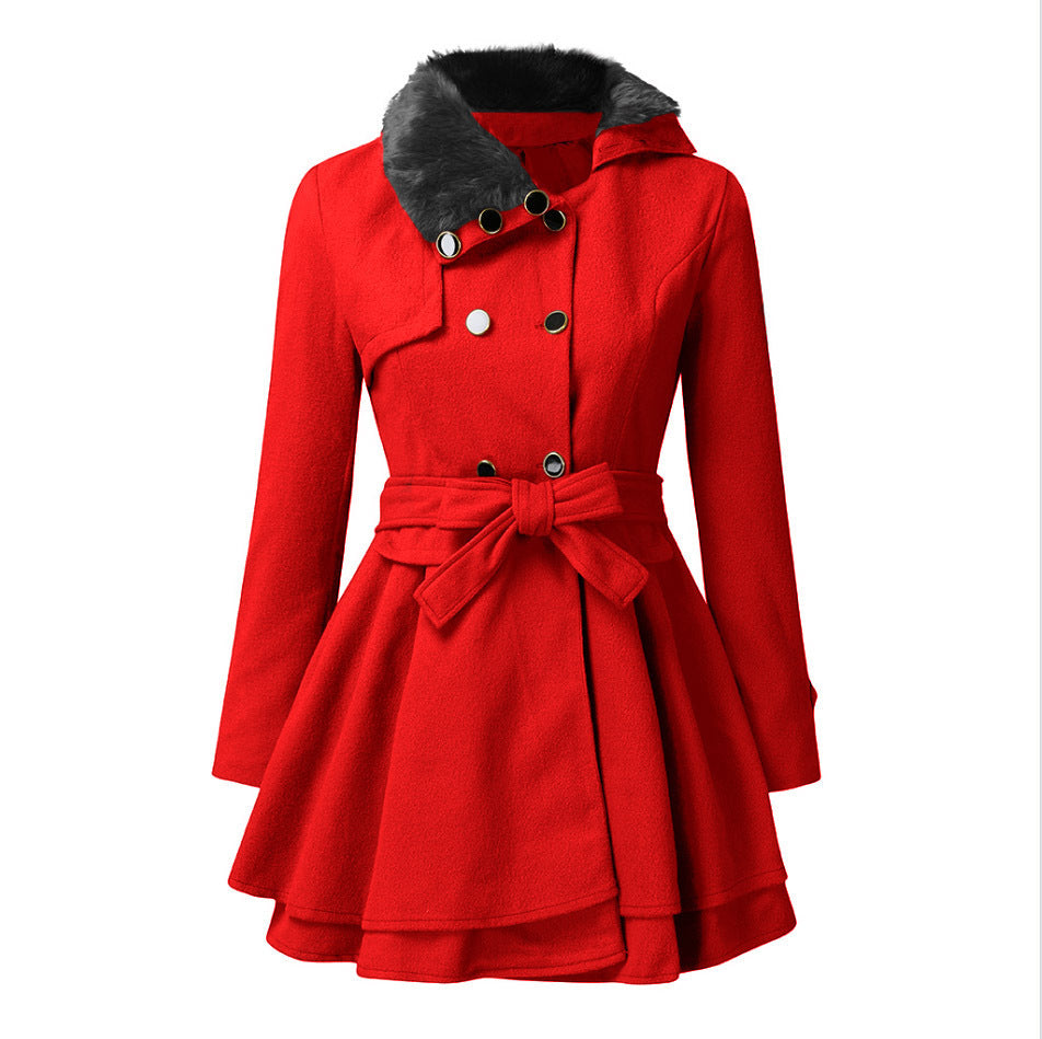 Damen klassischer Mantel mit elegantem Kragen und abnehmbarer Kapuze EB