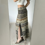 Damen Maxi-Rock mit floralen Mustern und eleganter Spitzenbordüre EB