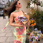 Damen Elegantes Maxikleid mit floralem Muster und schicker Rückenschnürung EB