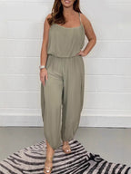 Damen luftiger Jumpsuit mit weitem Schnitt und verstellbaren Trägern EB