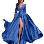 Damen Elegantes Abendkleid mit tiefem V-Ausschnitt und seitlichem Schlitz EB