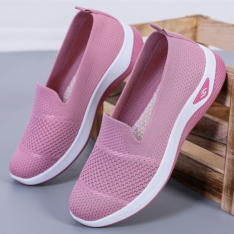 Damen Bequeme Slip-On Freizeitschuhe mit luftdurchlässigem Strickoberteil EB
