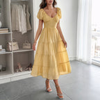 Damen Boho Maxikleid mit Puffärmeln undlagenanpassbarem Schnitt EB
