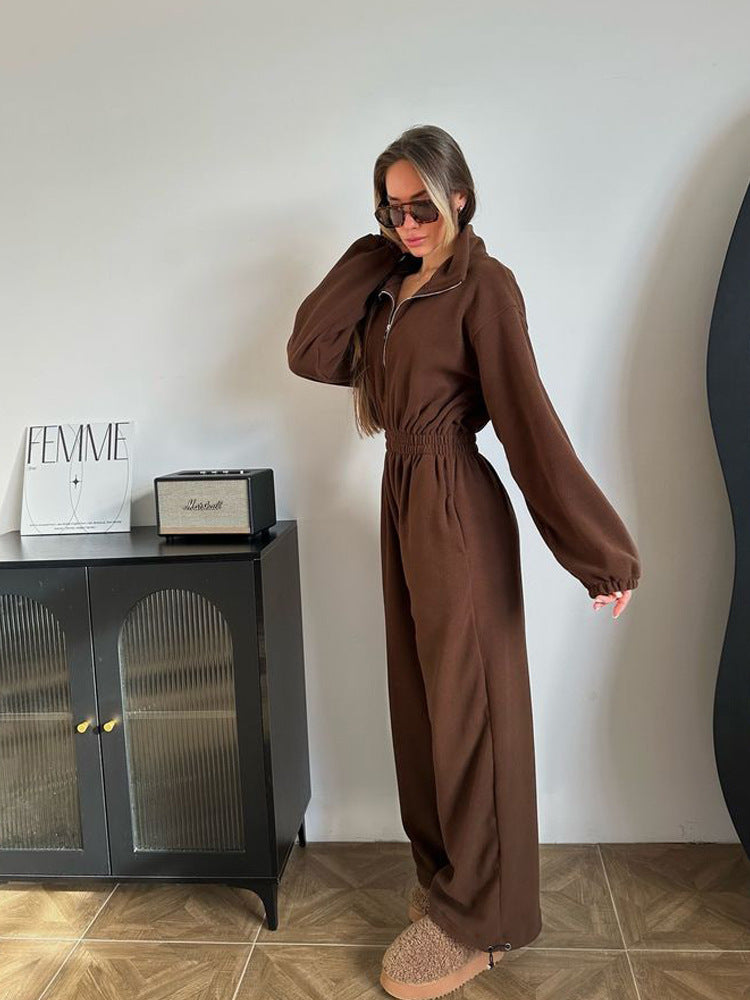 Damen bequemer und stylischer Fleece-Jumpsuit EB