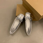 Damen bequeme Ballerinas mit dekorativem Schleifenakzent und elastischem Fußbett EB
