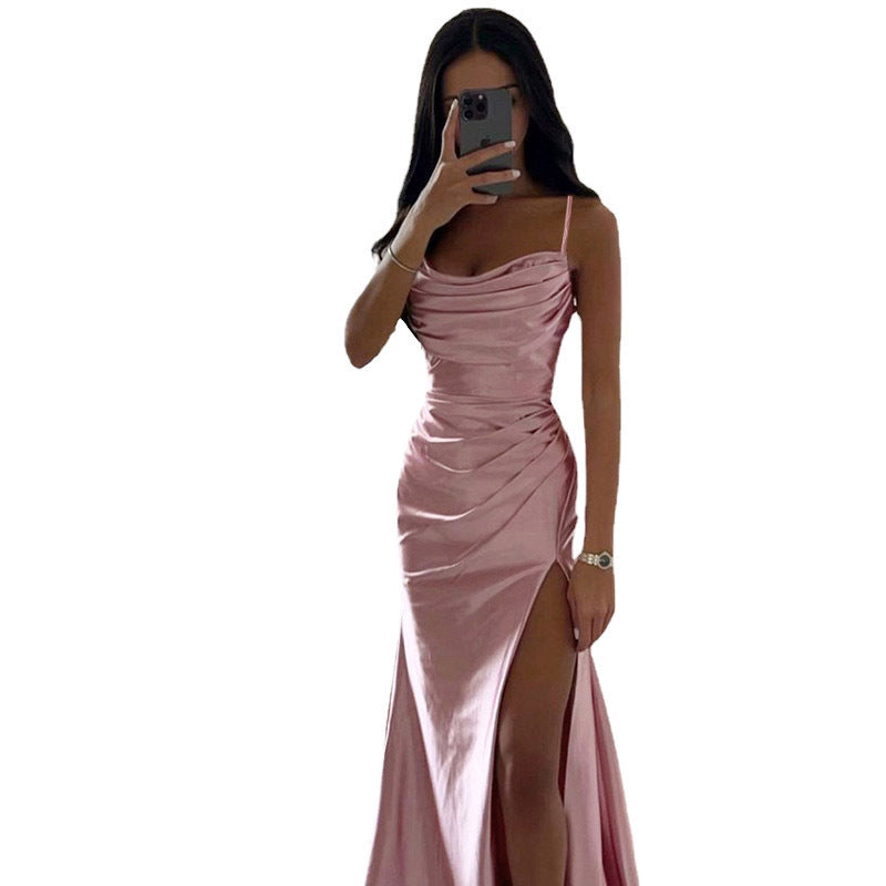 Damen Elegantes Abendkleid mit Raffungen und hohem Split EB